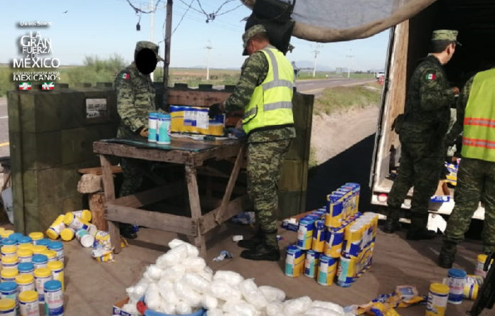 El Ejército Mexicano asegura más de 190 kilogramos de una sustancia similar a la metanfetamina con apoyo de un binomio canófilo.