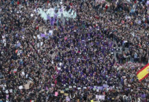 Marcha por el Día Internacional de la Mujer en Madrid, España. Foto Ap.