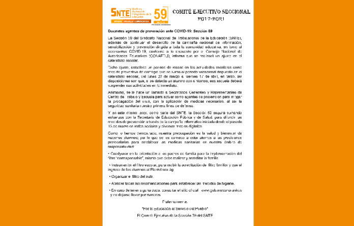 Comunicado Sección 59 del SNTE.