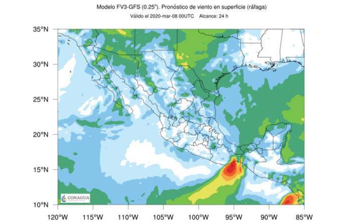 El SMN indicó que se espera evento de “norte” con rachas de 80 a 90 km/h en Istmo y Golfo de Tehuantepec. Foto Twitter @conagua_clima.