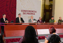 Aspecto de la conferencia de prensa por la pandemia de COVID-19.