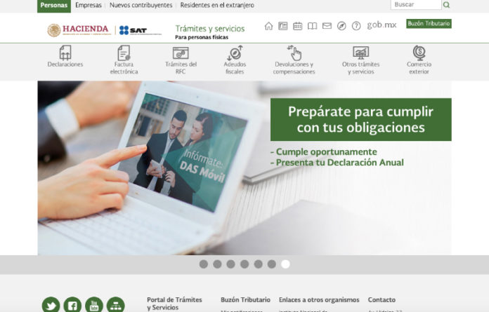 Portal del SAT, se amplia el plazo para realizar la declaración de personas físicas hasta el 30 de junio de 2020. Captura de pantalla.