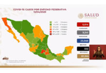 Mapa epidemiológico del Covid-19 este 13 de abril de 2020 en el país. Imagen Ssa.