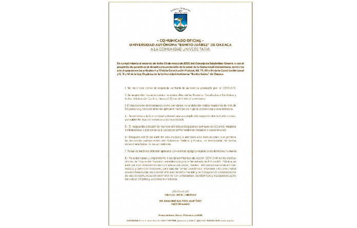 Comunicado oficial UABJO.