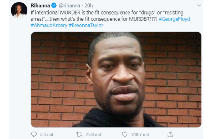 Captura del mensaje que compartió Rihanna en su cuenta de Twitter @rihanna.