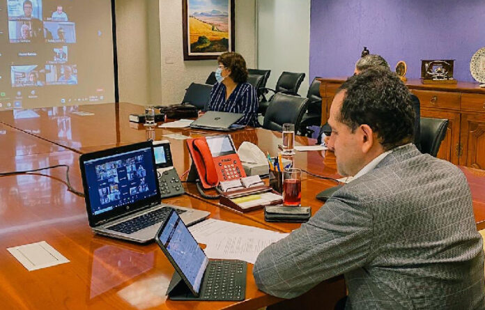 Arturo Herrera, titular de Hacienda, durante la videoconferencia.Foto tomada de la cuenta de Twitter del secretario.