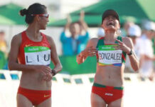 Lupita González (derecha), al momento de llegar segunda en la marcha de 20 kilómetros en los Juegos Olímpicos de Río 2016. Foto Jam Media.