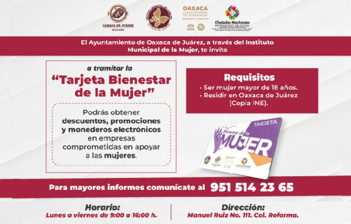 Los requisitos para obtenerla son: ser mujer mayor de 18 años y residir en Oaxaca de Juárez; para mayor información las interesadas pueden llamar al 951 514 2365, en un horario de 9:00 a 16:00 horas, de lunes a viernes.