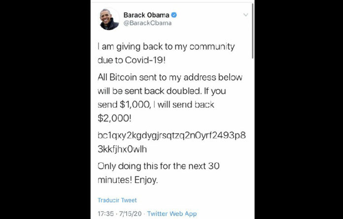 La cuenta del ex presidente de EU Barack Obama fue una de las hackeadas para un fraude de criptomonedas. Foto Twitter.