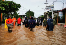 Elementos de Protección Civil de Guerrero, de emergencias de la CNPC, del Ejército y autoridades municipales en la Costa Grande, inspeccionan las zonas afectadas tras el paso de la tormenta tropical, el 27 de agosto de 2020. Foto tomada de l Twitter de @PC_Guerrero.