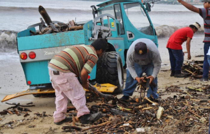 Como parte del Programa Emergente de Empleo Temporal se contrató a 24 personas para tareas de limpieza en playas de Bahía de Banderas. Foto La Jornada.