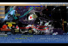 La depresión tropical ‘Norbert’ se ubicó a 680 Km al su-suroeste de Manzanillo, Colima. Imagen tomada del Twitter de @conagua_clima.