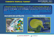 ‘Gamma’ se dirige a la península de Yucatán con vientos sostenidos de 65 kilómetros por hora. Foto Tomada del Twitter @conagua_clima.