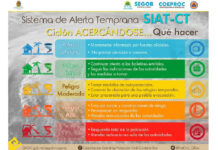 Los municipios en alerta verde son Tulum, Solidaridad, Cozumel, Puerto Morelos, Benito Juárez, Isla Mujeres y Lázaro Cárdenas. Foto Twitter @ProtCivil_QRoo.