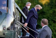 El presidente Donald Trump llega al Centro Médico Militar Nacional Walter Reed luego de haber dado positivo a Covid-19. Foto Ap.