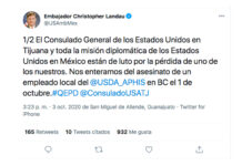 El embajador estadunidense en México se sumó al lamento por la muerte del funcionario mexicano naturalizado en EU. Foto @USAmbMex.